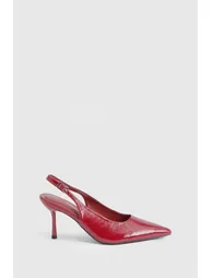 Textured Mid Height Slingback Court Shoes - burgundy - 2