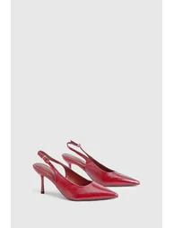 Textured Mid Height Slingback Court Shoes - burgundy - 1