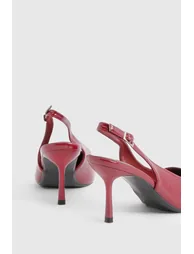 Textured Mid Height Slingback Court Shoes - burgundy - 3