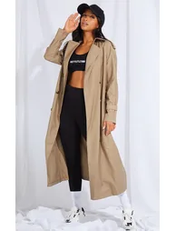 Petite Stone Woven Oversized Trench Coat