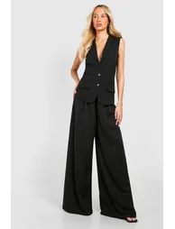 Tall Woven Button Waistcoat - black