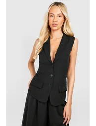 Tall Woven Button Waistcoat - black - 1