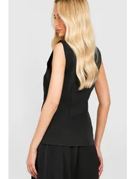 Tall Woven Button Waistcoat - black - 2