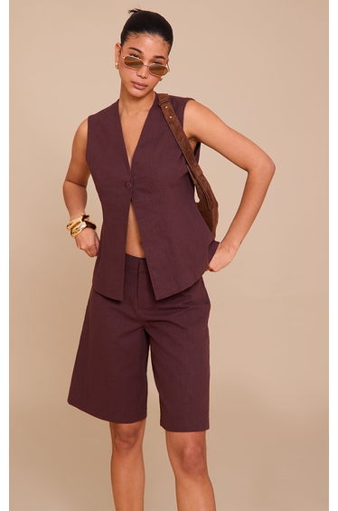 Deep Chocolate Premium Linen Button Waistcoat product thumbnail 2