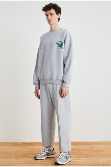 WALFRED Men's 100% Organic Cotton 3 Thread Non-raised Front Ribbed Greymelanj Sweatpants
