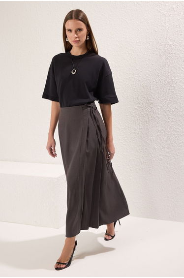 Anthracite Pleat Detailed Woven Skirt