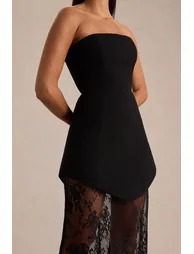 فستان ماكسي بتنورة دانتيل بأكتاف مكشوفة - أسود - 3