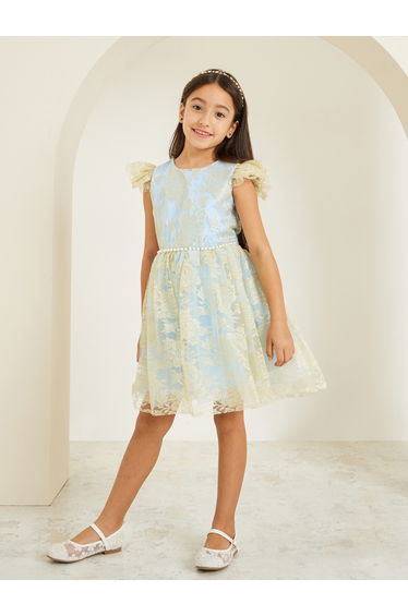 Girls Light Blue Lace Sleeveless A-Line Dress