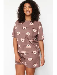 Brown Teddy Bear Printed Cotton Knitted Pajamas Set - 5