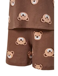 Brown Teddy Bear Printed Cotton Knitted Pajamas Set - 1