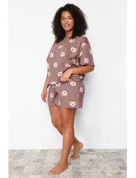 Brown Teddy Bear Printed Cotton Knitted Pajamas Set - 4