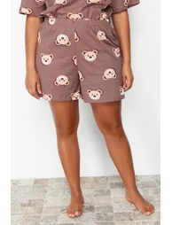 Brown Teddy Bear Printed Cotton Knitted Pajamas Set - 7