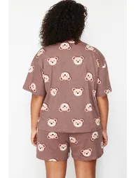 Brown Teddy Bear Printed Cotton Knitted Pajamas Set - 3