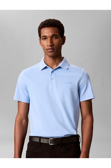 Ss Slim Supima Logo Patch Polo Placid Blue