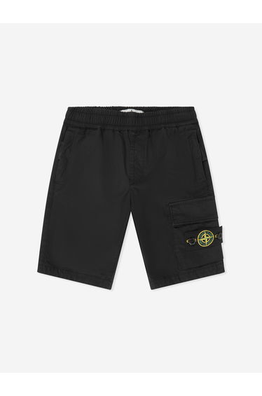 Stone Island Boys Logo Pocket Bermuda Shorts in Black