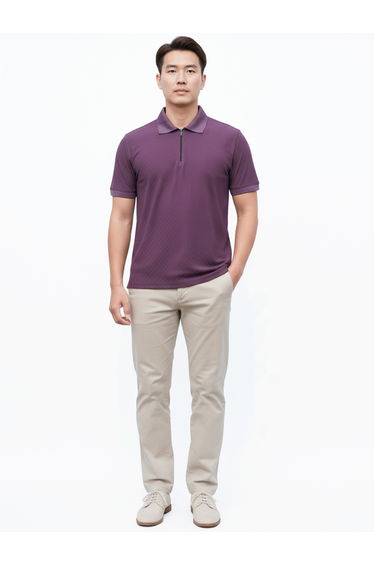 Men Purple Knitted Polo with Zipper
