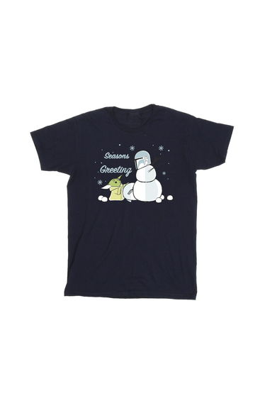 Star Wars Mandalorian Boys Seasons Greetings Cotton T-Shirt - Navy Blue