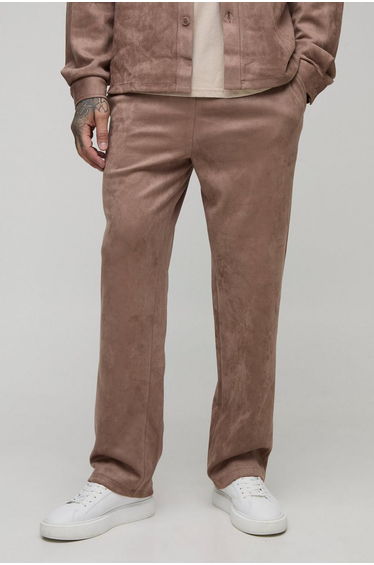 Tall Faux Suede Drawcord Pin Tuck Trousers - taupe