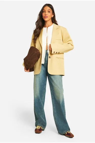 Single Breasted Relaxed Fit Tailored Blazer - butter