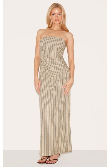 Stone Striped Bandeau Ruched Shift Dress