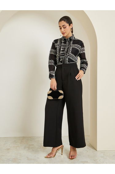 Women Black Floral Embroidered Shirt
