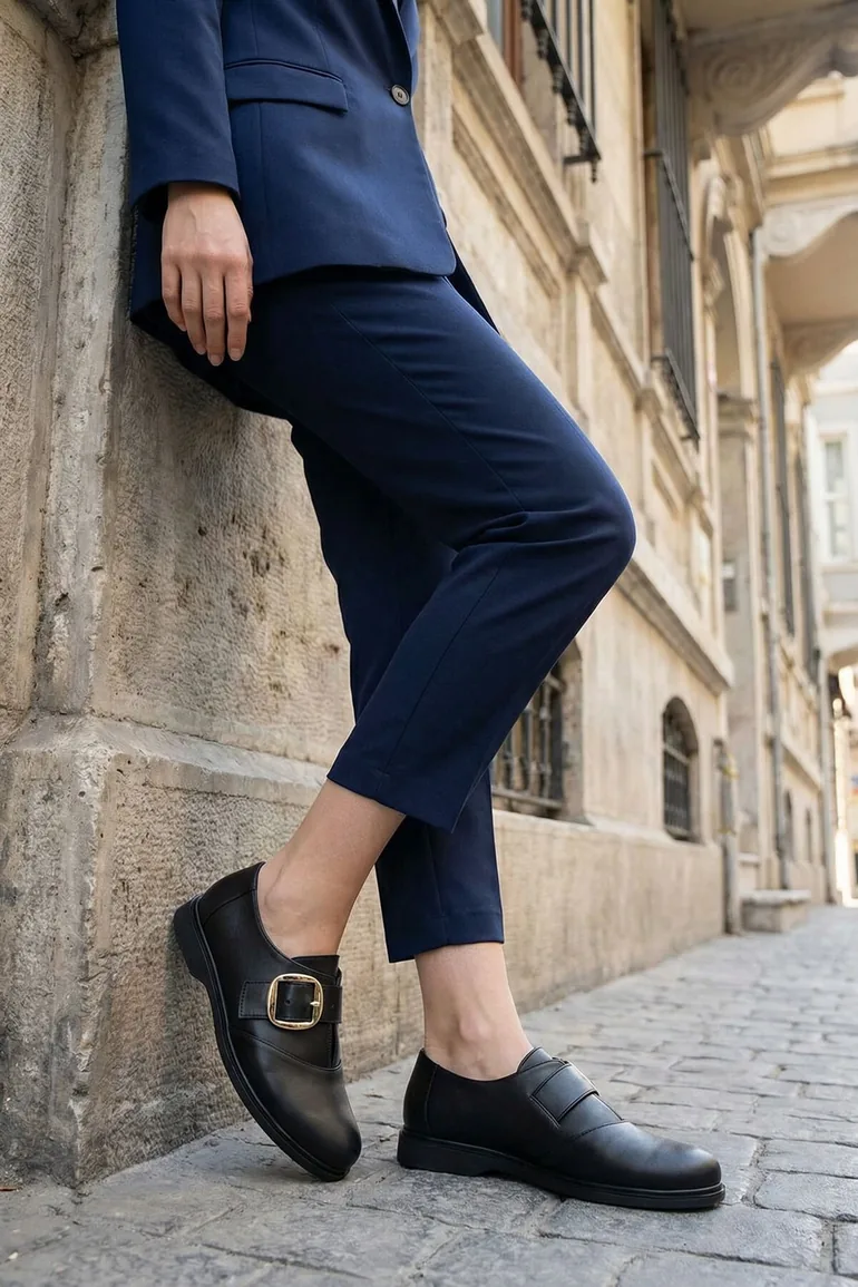 Black Women's Loafer Shoes - 2