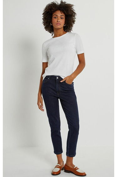 Slim Fit Cropped Jeans with High Waist, Length 22.5"