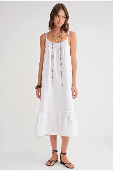 Mixray Midi Muslin Dress with Ruffle Detail
