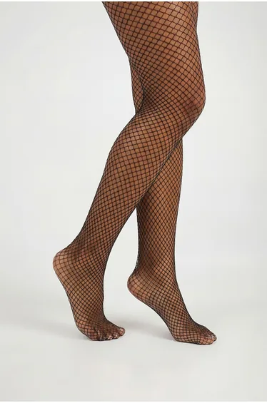 Glitter Thread Fishnet Tights - black