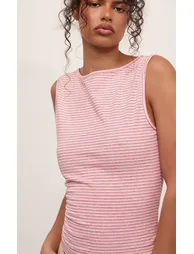 Red Striped Boat Neck Vest Top - 1