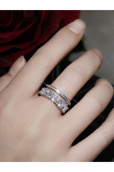 Silver Embellished Double Circle Open Ring