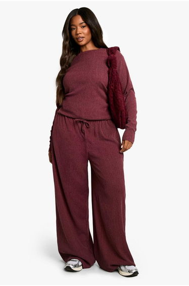 Plus Textured Drawstring Waist Trouser