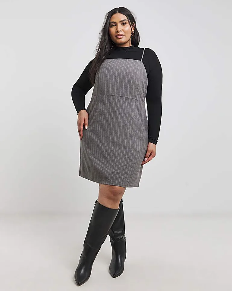 Pinstripe Tailored Pinafore Dress Simply Be : Dresses : VogaCloset Oman