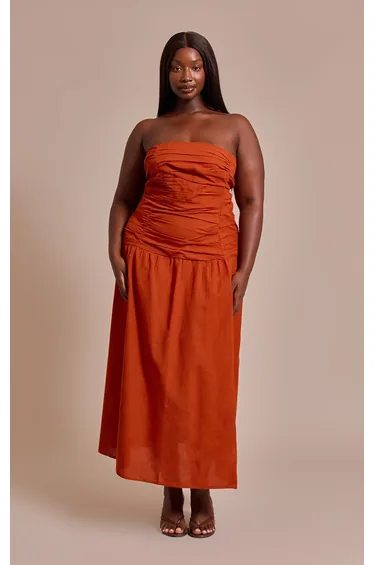 Plus Rust Trim Detail Ruched Maxi Dress