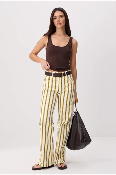 Multi-Colored Striped High Waist 100% Cotton Wide Leg Jeans