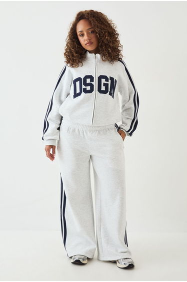 DSGN Side Stripe Funnel Neck Zip Through Bomber Tracksuit - ash grey