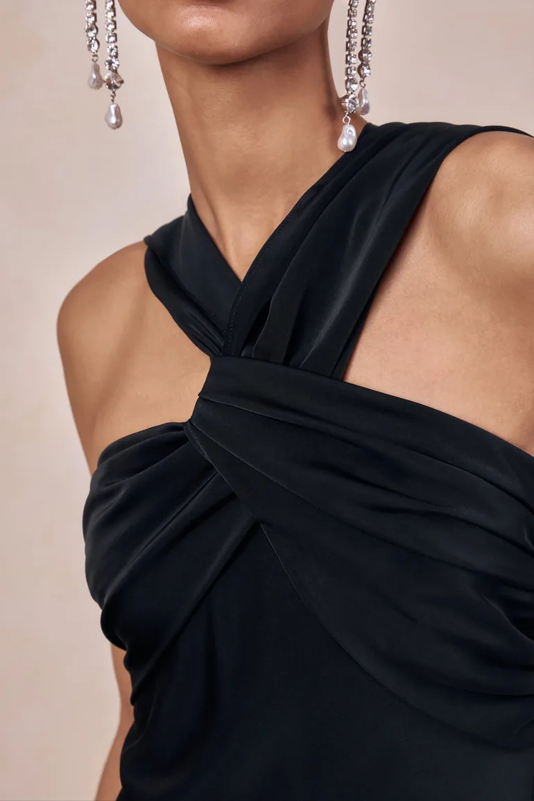 matte silk halter maxi dress The SIR Rioja Halter Scarf Maxi Dress in Pacha Mineral Stripe is an event  silhouette crafted from luxurious silk crepe with a matte finish. Designed  for an elegant drape through the body,