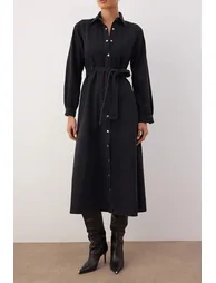 Black belt detailed maxi denim dress - 2