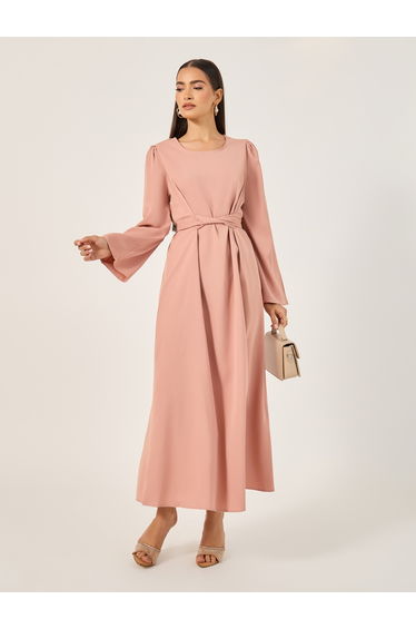 Solid Bell Sleeves A-Line Maxi Dress