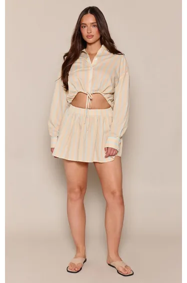 Shape Yellow Multi Striped Pleated Mini Skirt Co-ord