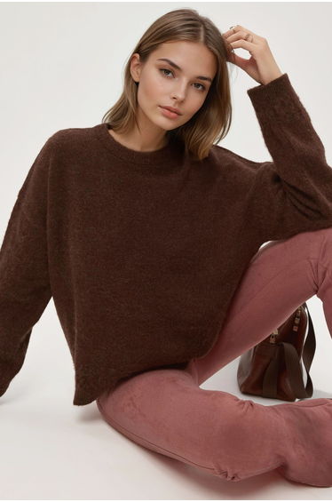 Braiding Detailed Textured Crew Neck Sweater
