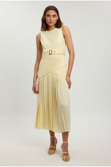 Forever Ponte And Georgette Jersey Pleated Maxi Dress