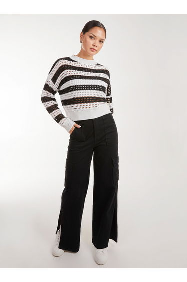 Striped Crochet Long Sleeve Top