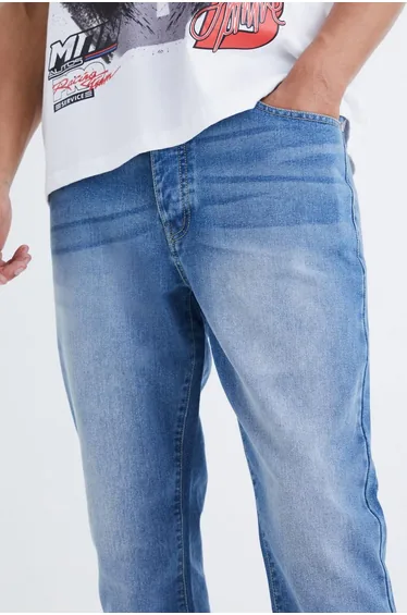 بنطلون جينز بقصة ضيقة لون أزرق - لطويل القامة
