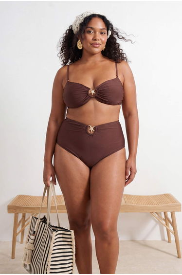 Brown High Waist Accessory Detail Plus Size Bikini Bottom