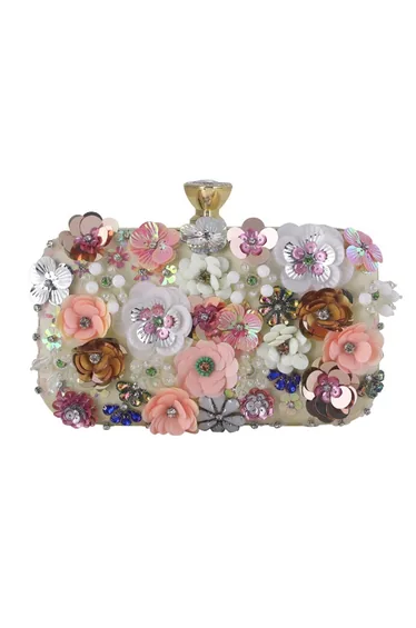 Handmade Beaded Floral Sequin Clutch in Apricot