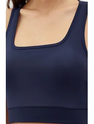 Dark Navy Blue Supported/Shaping Back Detailed Square Neck Sports Bra - 3