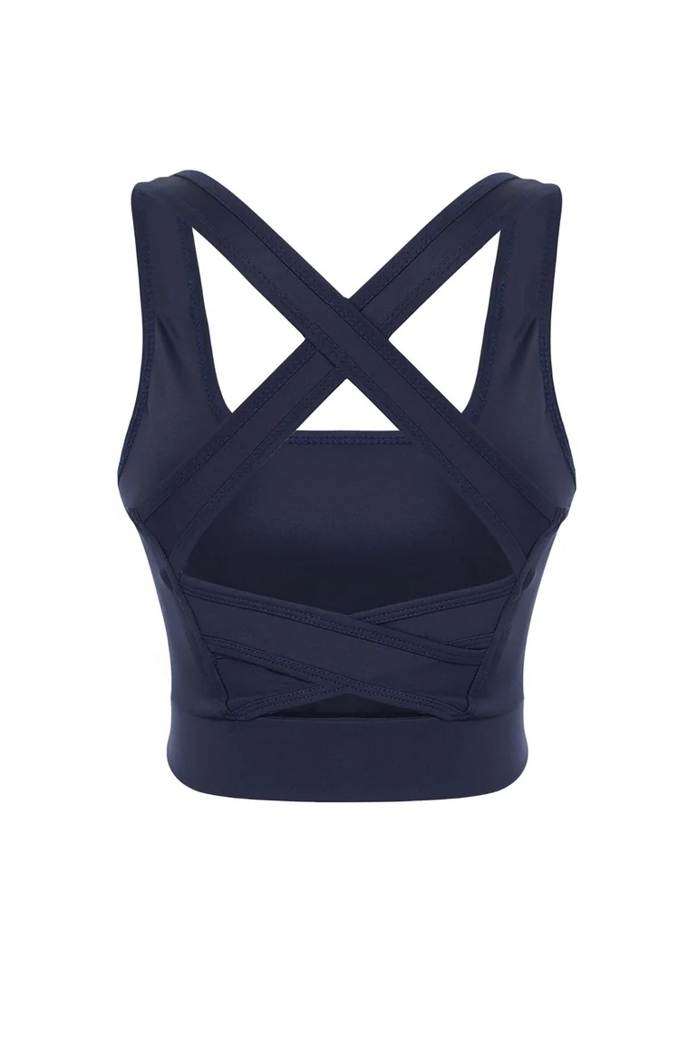 Dark Navy Blue Supported/Shaping Back Detailed Square Neck Sports Bra - 1
