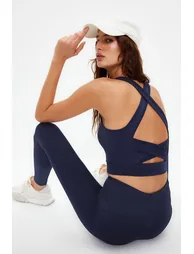 Dark Navy Blue Supported/Shaping Back Detailed Square Neck Sports Bra - 6