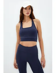 Dark Navy Blue Supported/Shaping Back Detailed Square Neck Sports Bra - 7